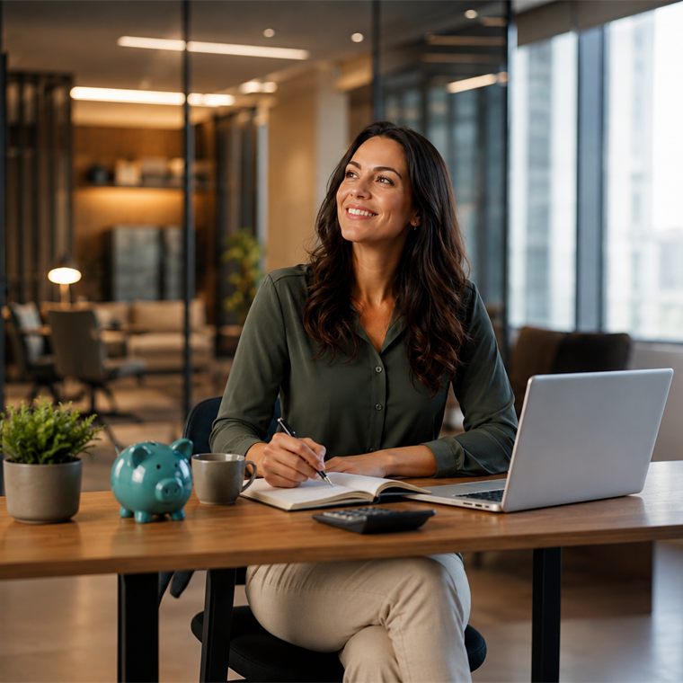 Especialista da Baru Financeira sorrindo em seu escritório